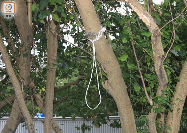 中国の屋外で首吊り用に掛けられた輪