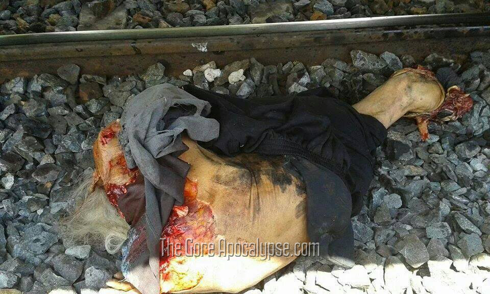 肉片と化した電車への飛び込み自殺者の死体